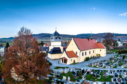Kaplica Czaszek (skull chapel) in Kudowa Czermna, Poland, aerial shot.