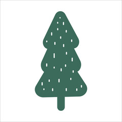 Christmas tree icon. Hand Drown. Isolated on white background. Colorful vector illustration in flat cartoon style.New Year and Merry Christmas greeting card, poster, icon.Vector illustration