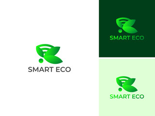 ILLUSTRATION SIGNAL WITH LEAF. SMART ECO LOGO ICON DESIGN VECTOR