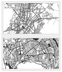 Baku and Ganja Azerbaijan City Map Set in Black and White Color.