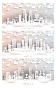 Zunyi, Ningbo and Changsha China City Skyline Set.