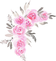 Pink watercolor roses corner. Hand painted illustration