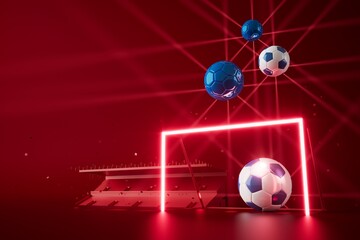 Fototapeta premium 3d football object design. realistic rendering. abstract futuristic background. 3d illustration. motion geometry concept. sport competition graphic. tournament game bet content. soccer ball element.