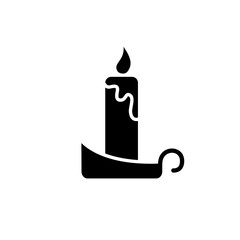 Candle with holder glyph icon. Happy new year and Christmas decoration. Isolated vector stock illustration