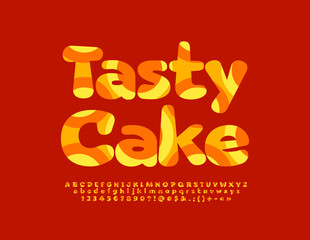 Vector bright emblemTasty Cake. Colorful Alphabet Letters and Numbers set. Bright creative Font