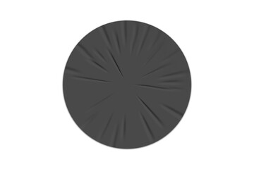 Black round wrinkled sticker mockup isolated on white background. 3d rendering.