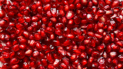 close up of red pomegranate seeds