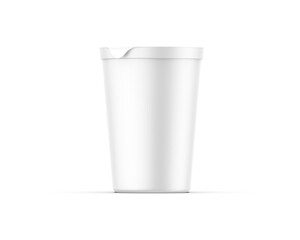 Blank matte plastic cup with cover for yogurt, cream, dessert or jam. Realistic packaging mockup template. 3D render illustration