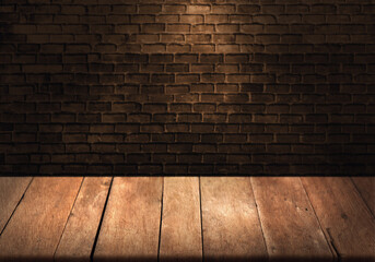 wood table brick wallpaper dark black grunge texture background for backdrop poster design