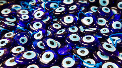 Lot of traditional Turkish amulet Evil Eye or blue eye (Nazar boncugu). Souvenir of Turkey and...