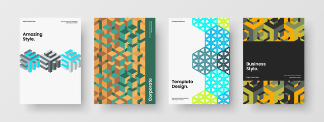 Fototapeta na wymiar Multicolored presentation A4 vector design illustration set. Bright mosaic hexagons journal cover concept collection.