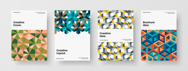 Fototapeta na wymiar Simple geometric pattern company cover template set. Bright flyer A4 design vector illustration bundle.