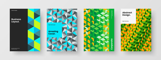 Fresh flyer design vector template set. Vivid mosaic tiles corporate identity concept bundle.
