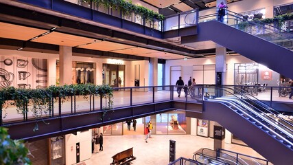 The interior of a revitalized modern shopping mall