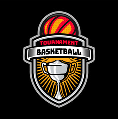 Obraz premium Basketball tournament with trophy badge logo