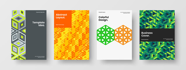 Original mosaic shapes journal cover concept composition. Creative front page A4 vector design template bundle.