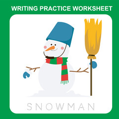 Writing practice worksheet for kids with Christmas theme. Printable writing practice page for toddlers. Cute and funny vector illustrations file. Educational worksheet for kids.