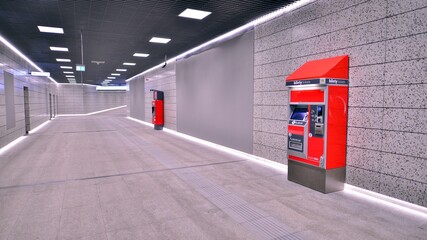 Modern interior design and lighting of metro  station corridor.  