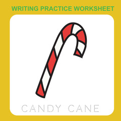 Writing practice worksheet for kids with Christmas theme. Printable writing practice page for toddlers. Cute and funny vector illustrations file. Educational worksheet for kids.