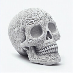 Beautiful carved Halloween skull. Polymer clay 3d illustration.