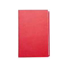 Red closed book with blank hard cover isolated on transparent background, top view, space for text. PNG