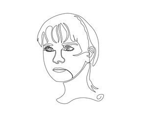 black and white portrait of a girl in the style of line art