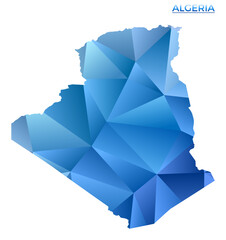 Vector polygonal Algeria map. Vibrant geometric country in low poly style. Awesome illustration for your infographics. Technology, internet, network concept.