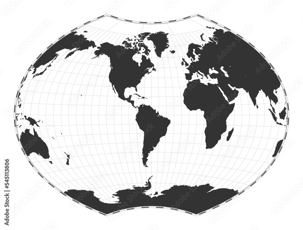 Poster vector world map. ginzburg vi projection. plan world geographical map with latitude/longitude lines.