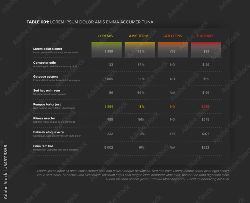 Poster simple dark stylized data table layout template