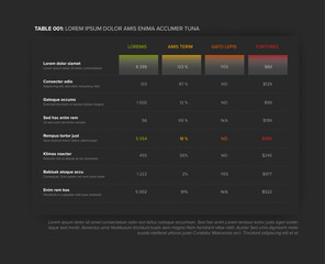 Simple dark stylized data table layout template