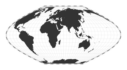 Vector world map. McBryde-Thomas flat-polar sinusoidal equal-area projection. Plan world geographical map with latitude/longitude lines. Centered to 60deg W longitude. Vector illustration.