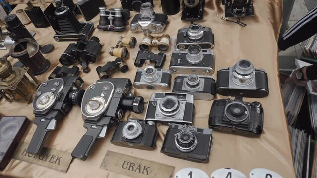 Vintage cameras at a flea market