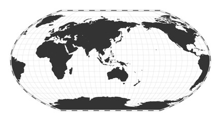 Vector world map. Wagner VI projection. Plan world geographical map with latitude/longitude lines. Centered to 120deg W longitude. Vector illustration.