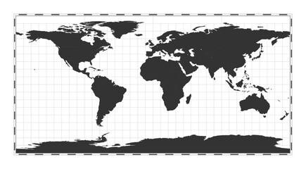 Vector world map. Equirectangular (plate carree) projection. Plan world geographical map with latitude/longitude lines. Centered to 0deg longitude. Vector illustration.
