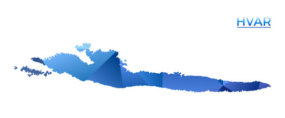 Vector polygonal Hvar map. Vibrant geometric island in low poly style. Cool illustration for your infographics. Technology, internet, network concept.