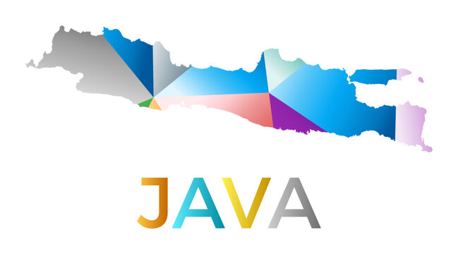 Bright colored Java shape. Multicolor geometric style island logo. Modern trendy design. Superb vector illustration.