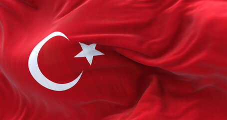 Close-up view of the Turkey national flag waving