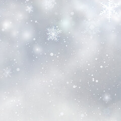 Naklejka na ściany i meble Blurry background of snowflakes with bokeh. Perfect for cards, posters and more.