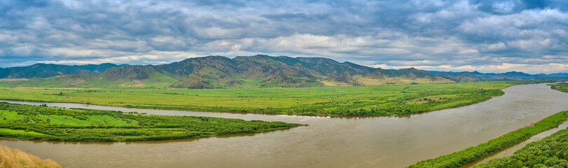 Obraz premium View of the Selenga River from Mount Omulevaya near the city of Ulan-Ude, Republic of Buryatia, Russia.