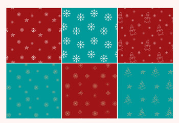 set of different Christmas seamless patterns. Endless texture for wallpaper, web page background, wrapping paper, fabric, textile. doodle hand drawn style.