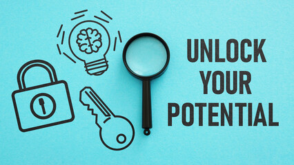Unlock your potential is shown using the text and picture of key
