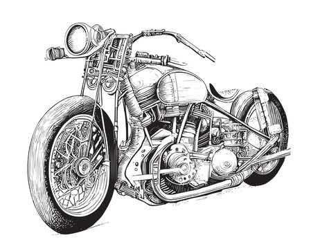 Retro motorcycle old sketch hand drawn Vector illustration.
