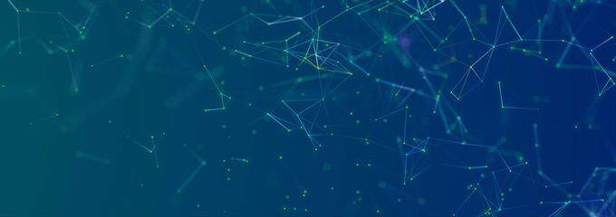 Structure of connected lines and dots. Wireframe polygonal elements on a dark background. Science and technology. 3d