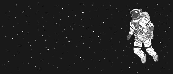 Hand drawn astronaut and space background. Vector illustration © AM_art