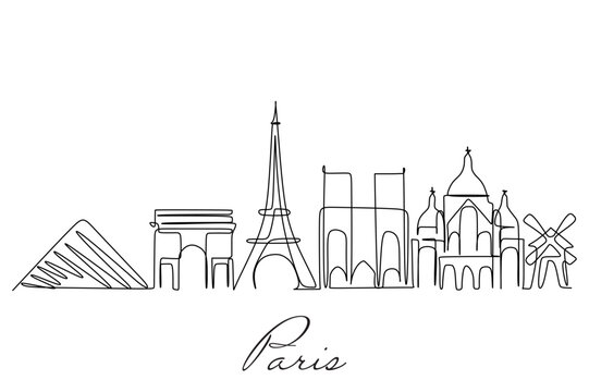 One line drawing of Paris city skyline. Simple modern minimalistic style vector.