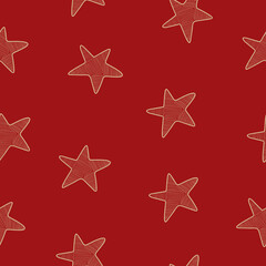 Doodle vector gold star with strip. Seamless pattern for textile, wrrapping paper, fabric, wallpaper