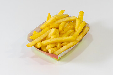 Kebab restaurant chef, traditional Turkish and Arabic food, French fries on a white background