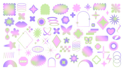 Set of Y2K, 90s, 00s trendy vector elements