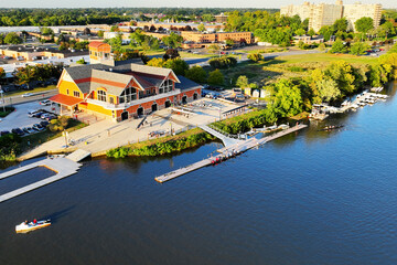 Aerial View of a Boathouse on a River