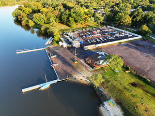 Aerial View of a Yacht Club on a River